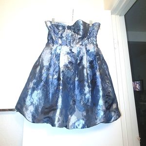 Bubble dress in semi-metallic blue/grey, Size Large, strapless